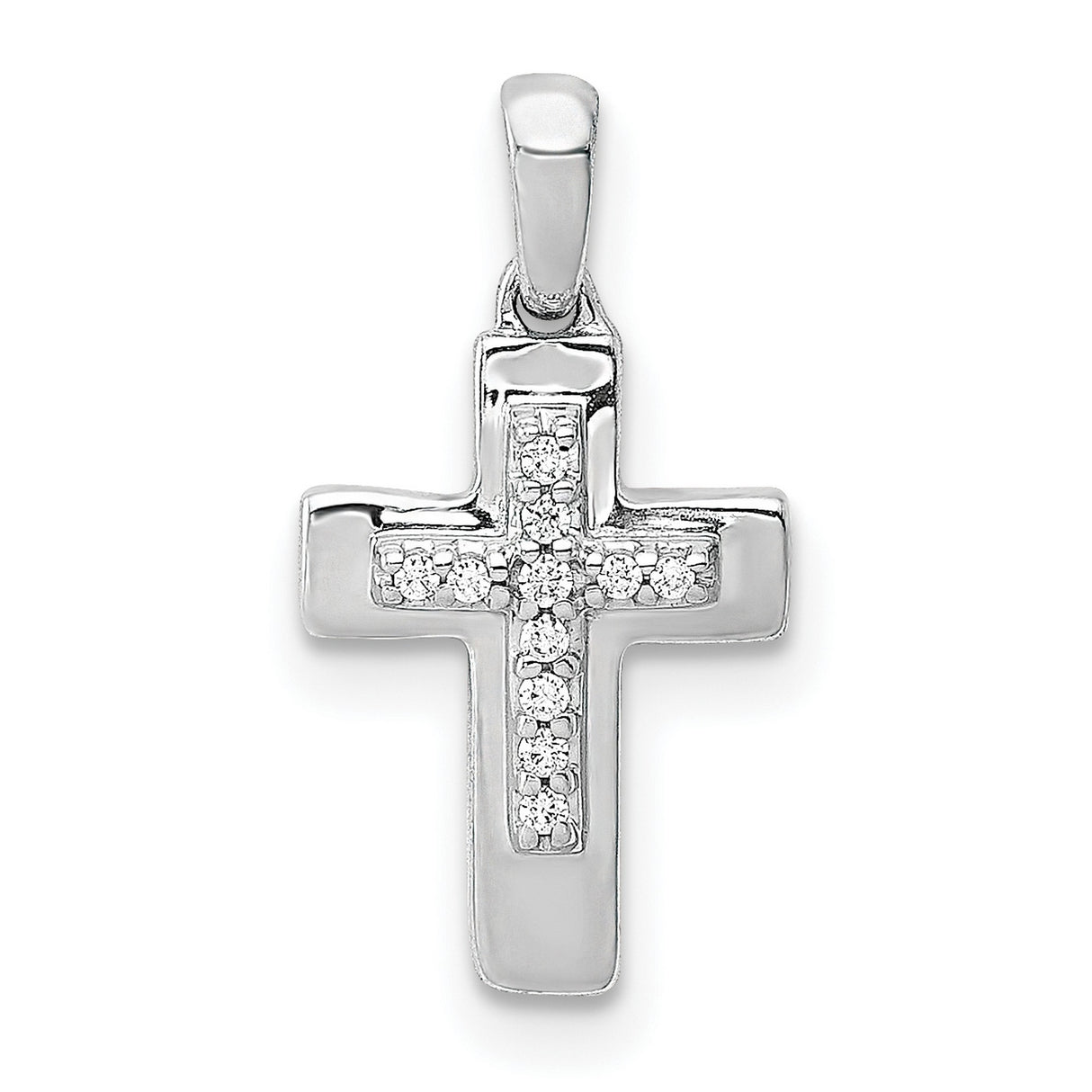 10k White Gold Diamond Faith Cross Pendant with Polished Finish for Men and Women