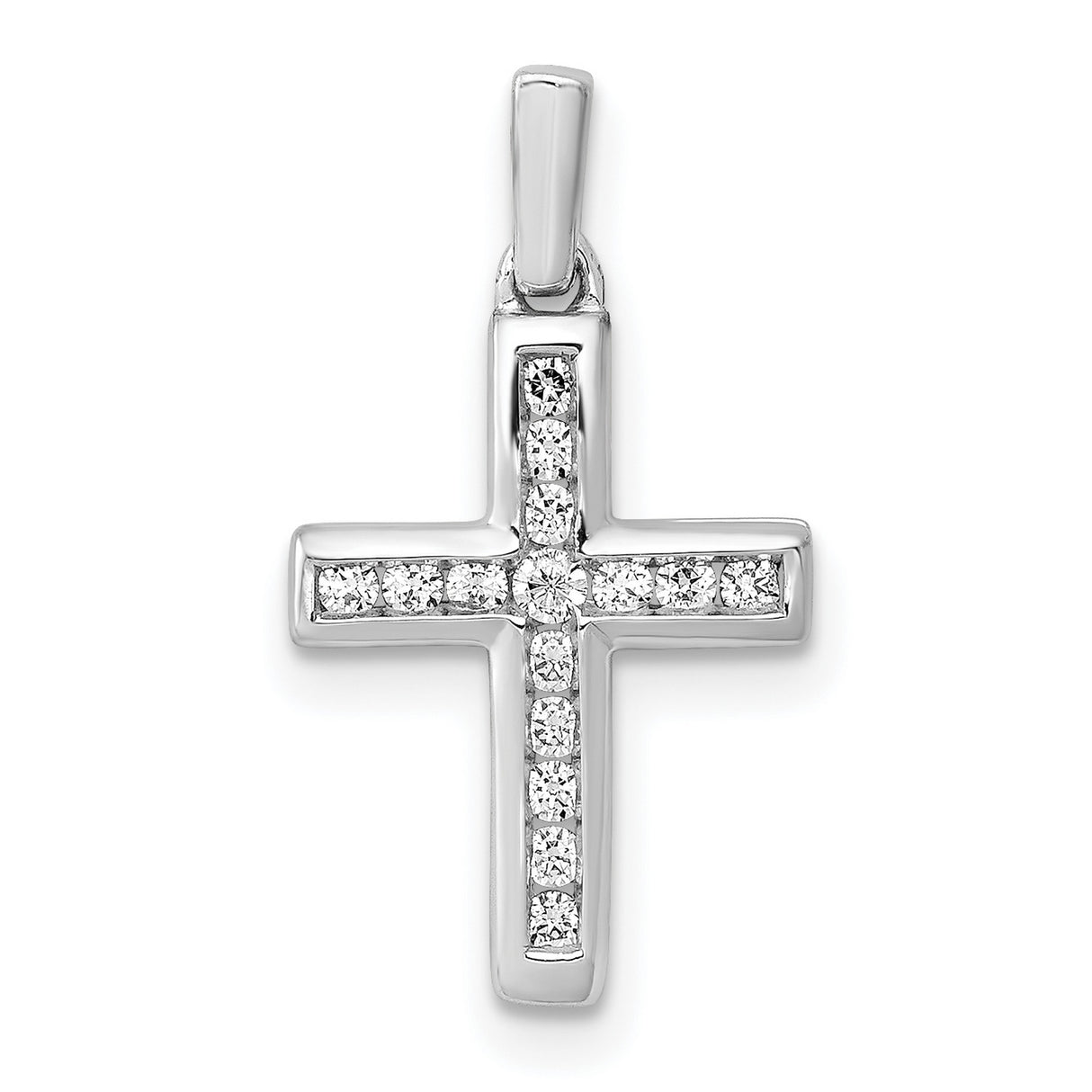 14k White Gold Diamond Cross Pendant, Latin Style Religious Charm for Men and Women