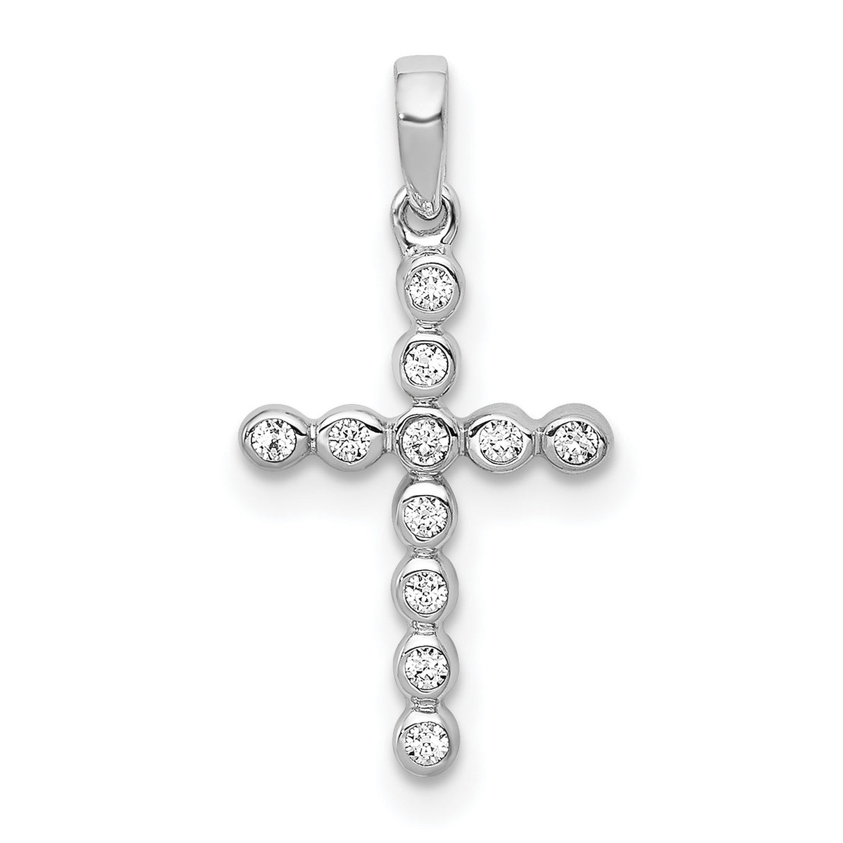14k White Gold Diamond Cross Pendant, Radiant Cut Minimalist Design, Unisex Spiritual Jewelry