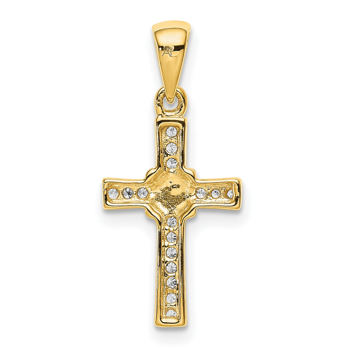 10k Yellow Gold Latin Cross Pendant with Diamond Accents, Polished Religious Charm