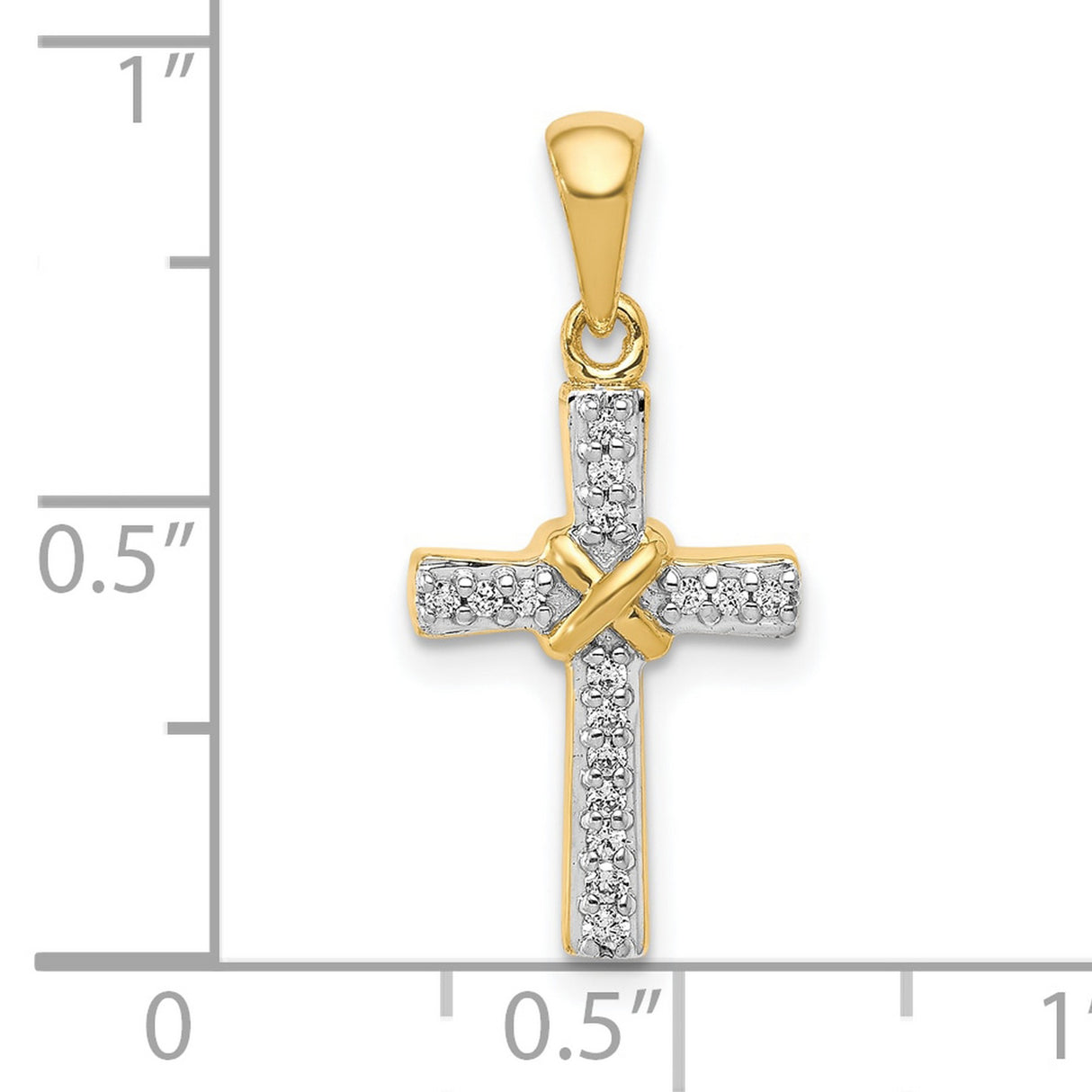 10k Yellow Gold Latin Cross Pendant with Diamond Accents, Polished Religious Charm