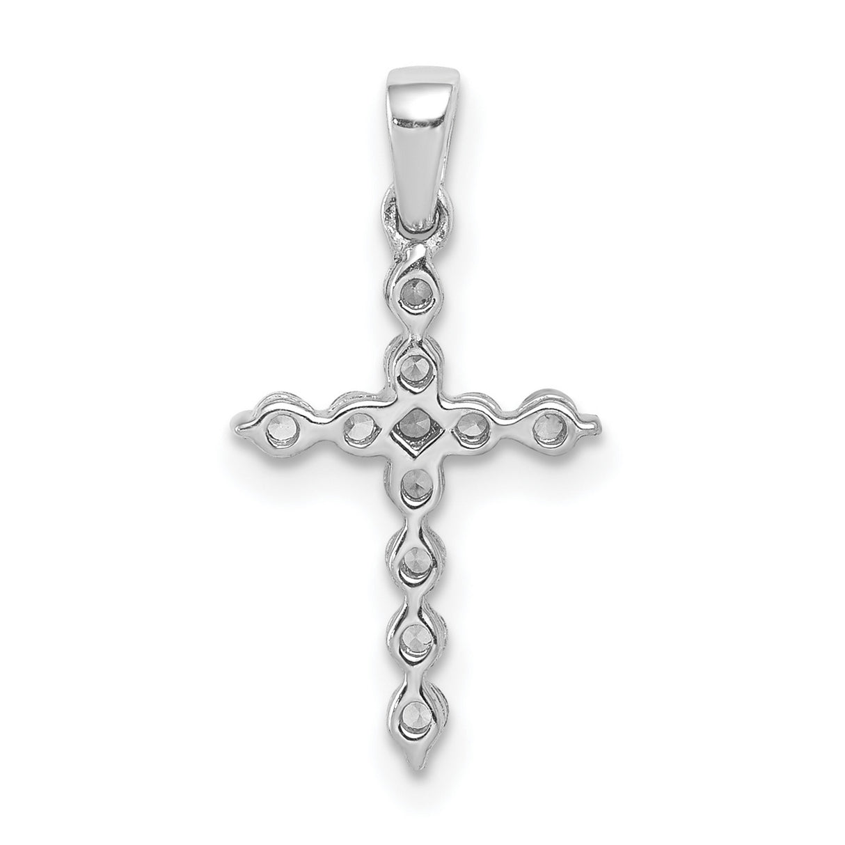 14k White Gold Diamond Cross Pendant, Modern Polished Religious Charm for Men and Women