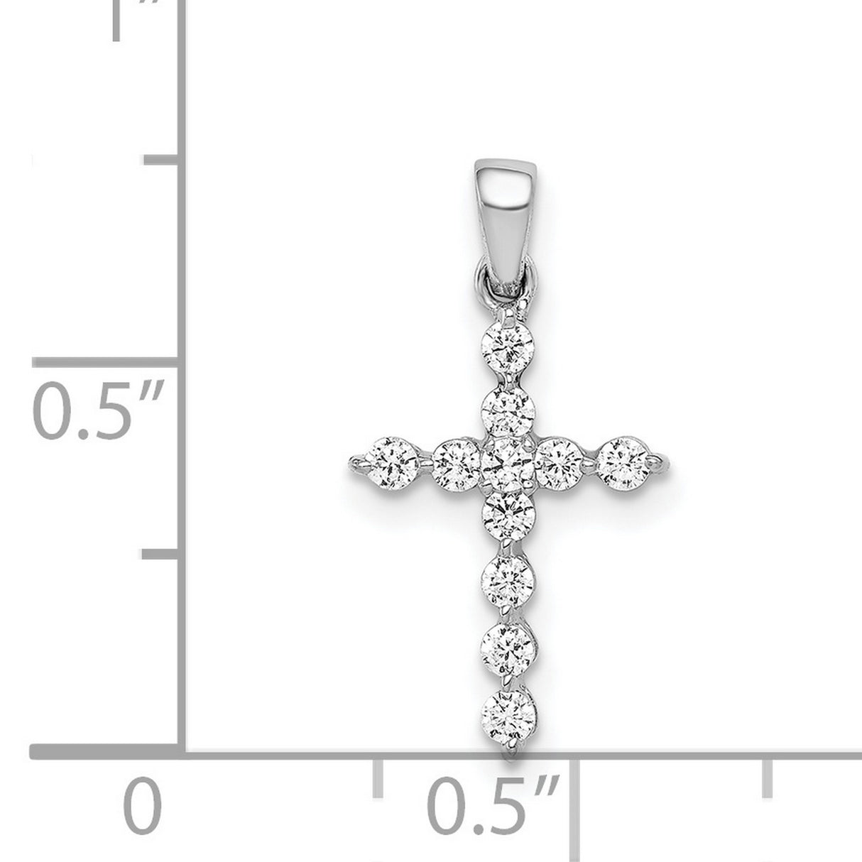14k White Gold Diamond Cross Pendant, Modern Polished Religious Charm for Men and Women