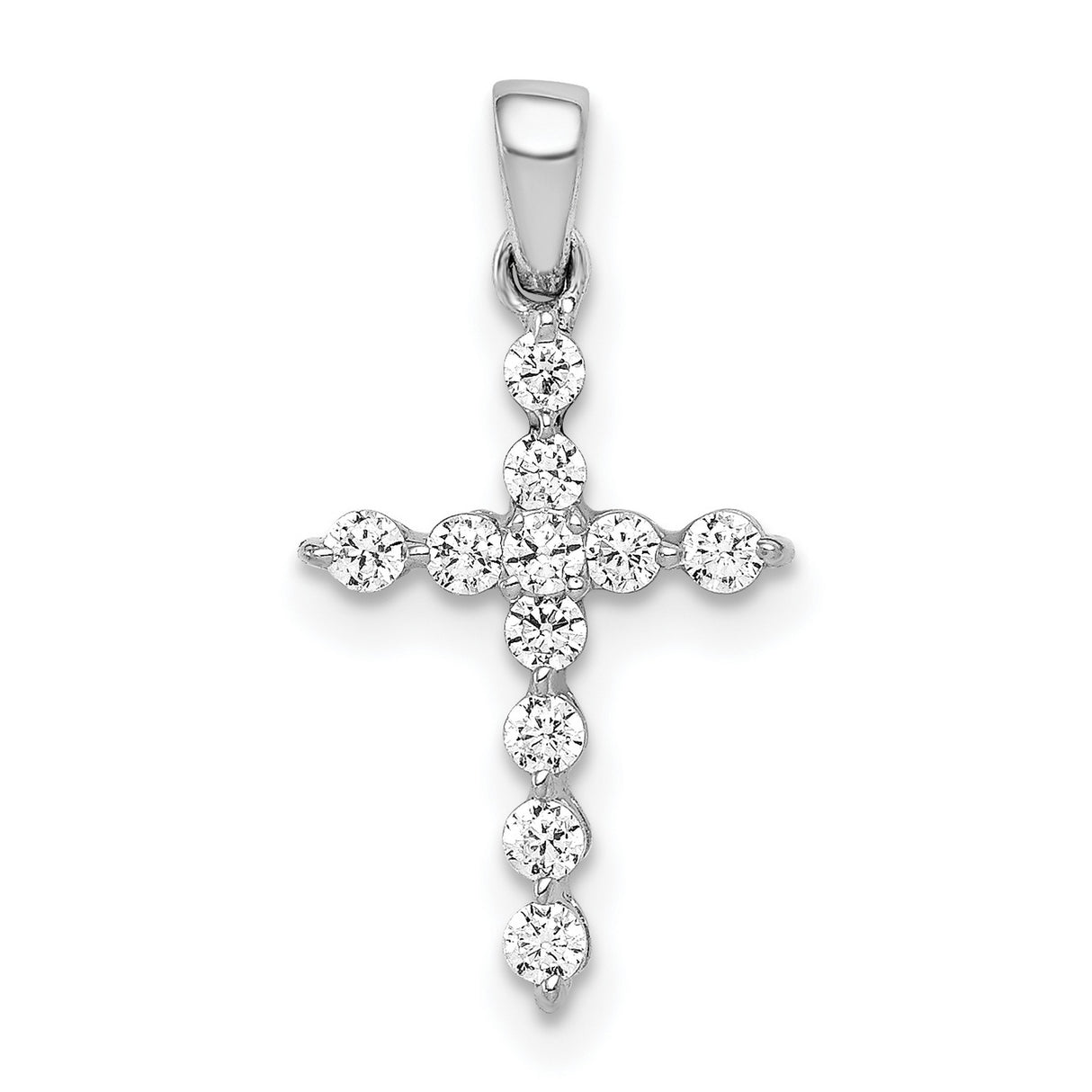 14k White Gold Diamond Cross Pendant, Modern Polished Religious Charm for Men and Women