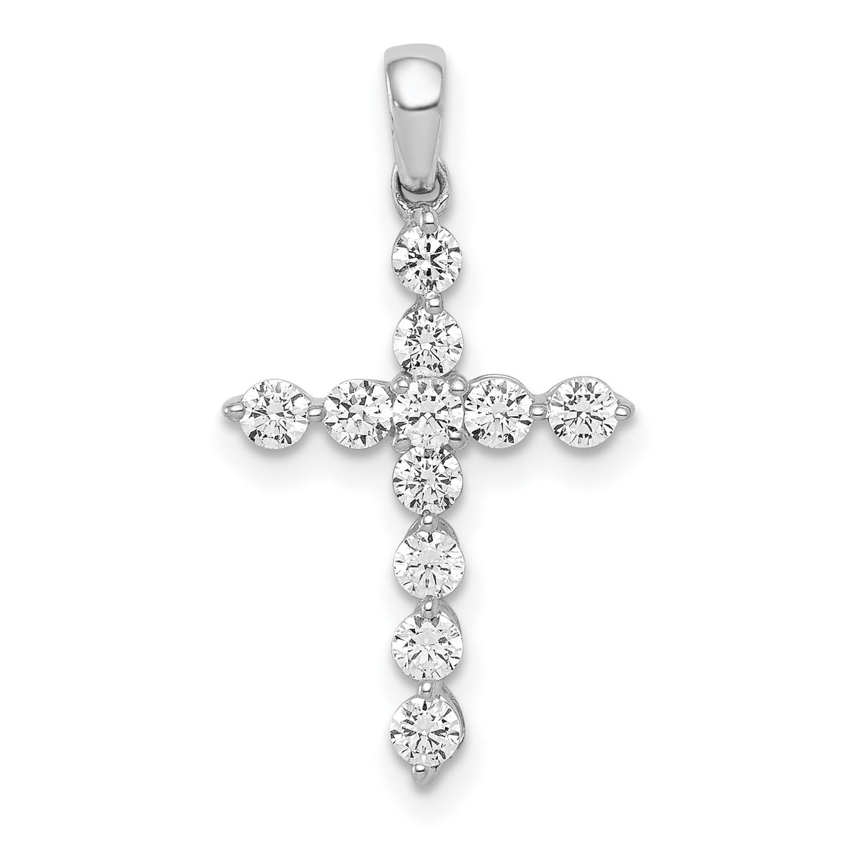 10k White Gold Cross Pendant with Diamond Accents, Polished Religious Jewelry for Men and Women