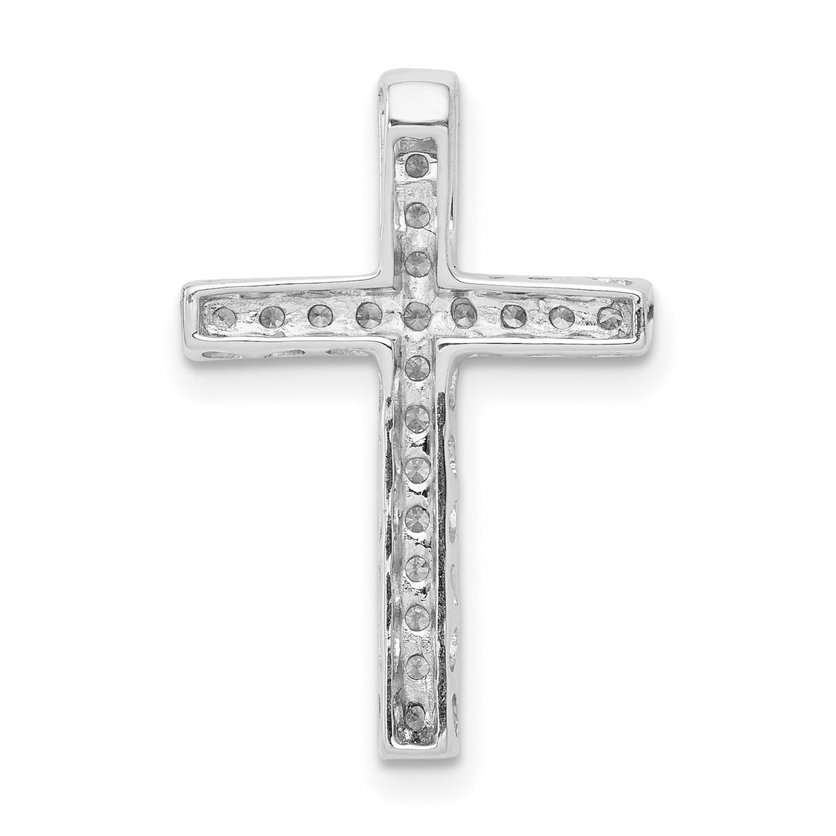 10k White Gold Cross Pendant with Cubic Zirconia, Polished Finish, Classic Symmetric Design