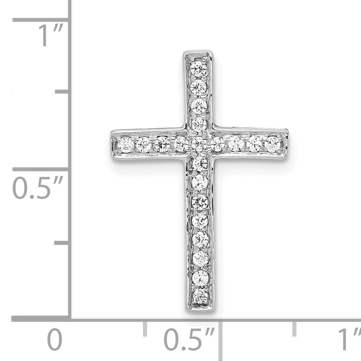 10k White Gold Cross Pendant with Cubic Zirconia, Polished Finish, Classic Symmetric Design