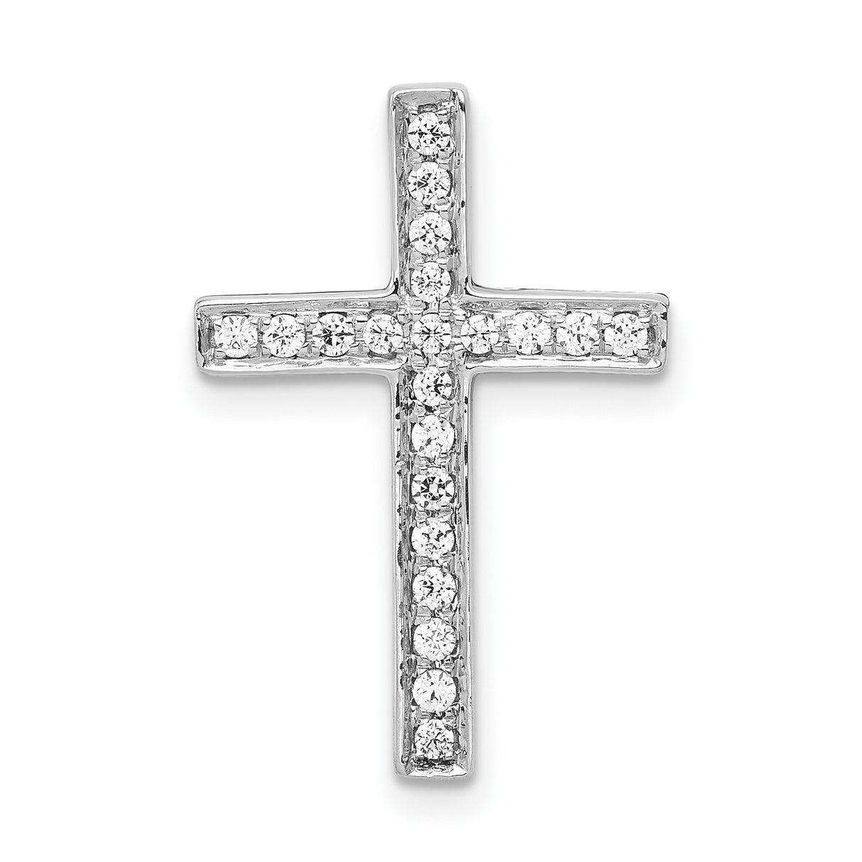 10k White Gold Cross Pendant with Cubic Zirconia, Polished Finish, Classic Symmetric Design