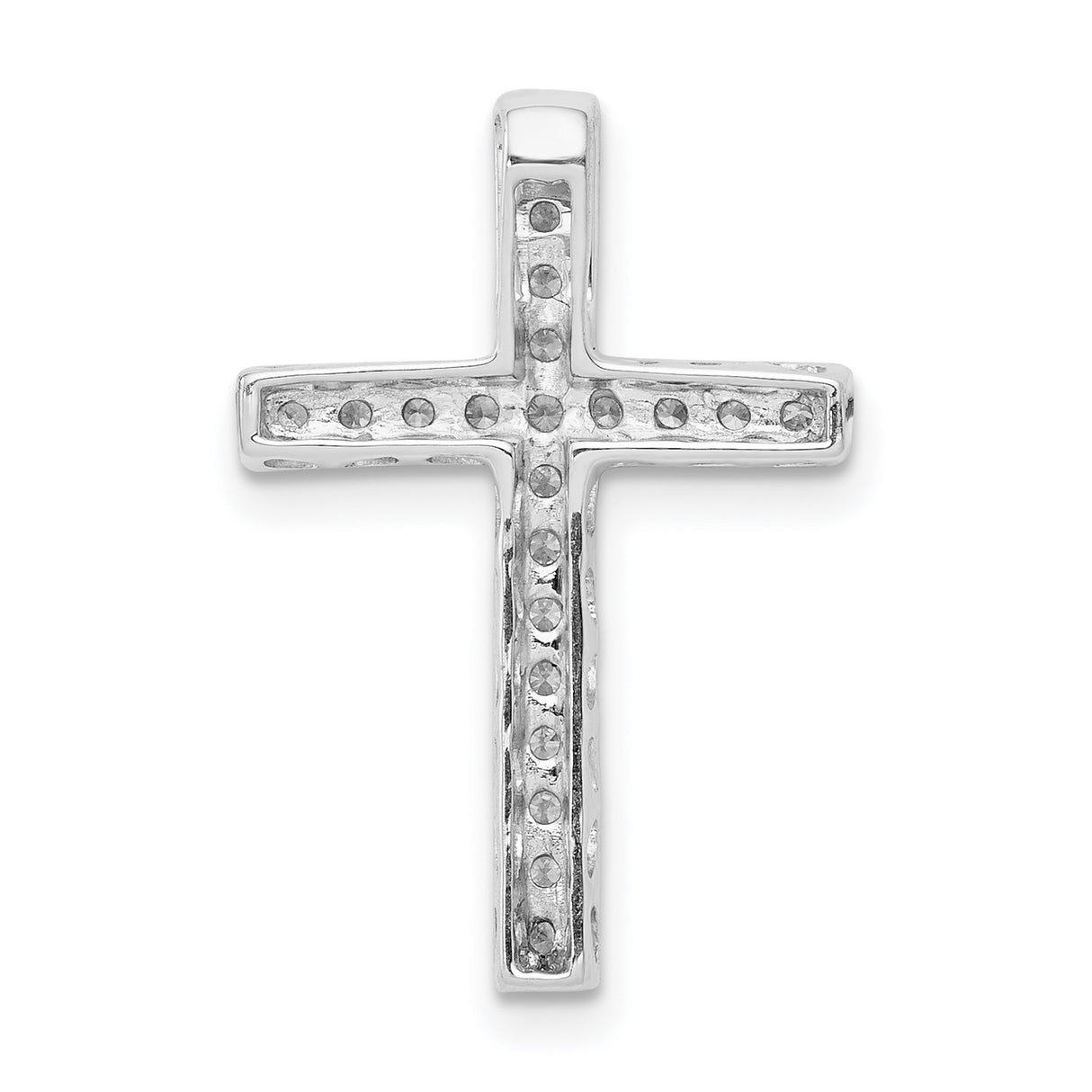 14k White Gold Cross Pendant with Pave Set Diamonds, Modern Religious Style