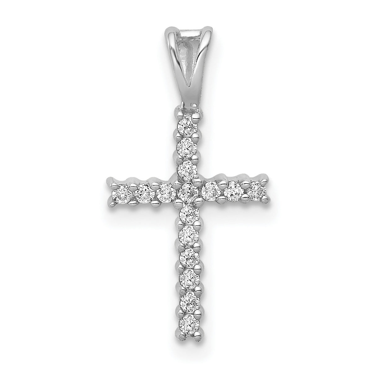 10k White Gold Latin Cross Pendant with Diamond Accents, High Polish Religious Jewelry