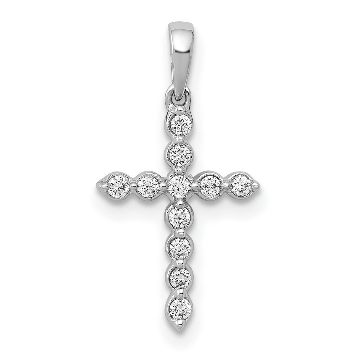 10k White Gold Diamond Cross Pendant, Polished Finish, Minimalist Religious Design for Men and Women