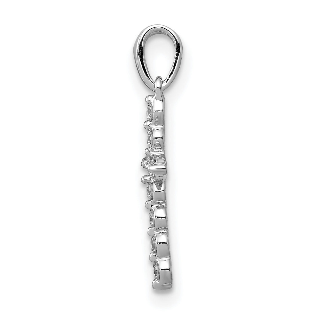 14k White Gold Cross Pendant with Diamond Accents, Polished Minimalist Religious Charm