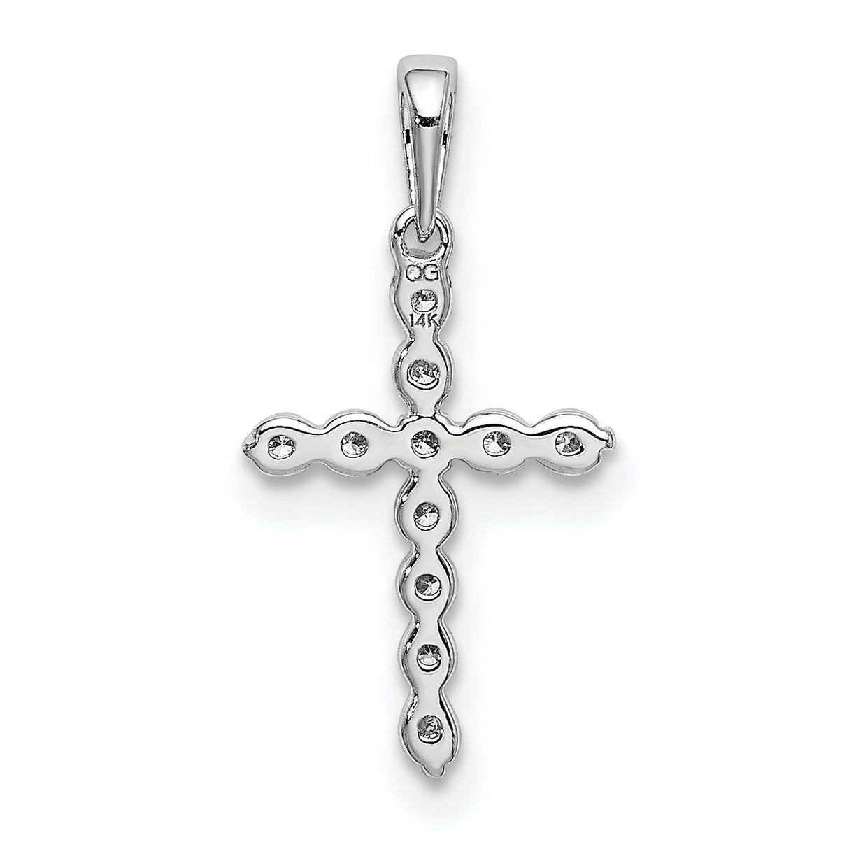 14k White Gold Cross Pendant with Diamond Accents, Polished Minimalist Religious Charm