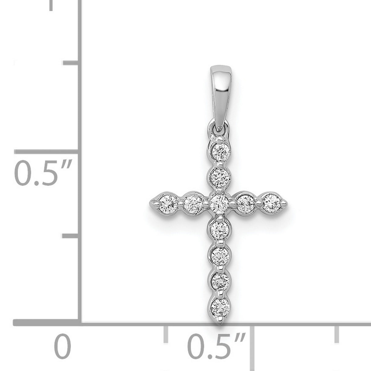 14k White Gold Cross Pendant with Diamond Accents, Polished Minimalist Religious Charm