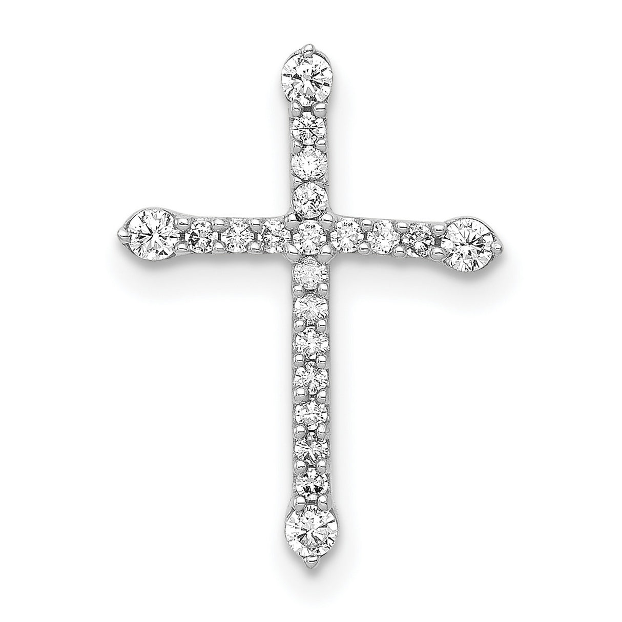 14k White Gold Cross Pendant with Prong Set Diamonds, Unisex Faith Symbol Jewelry