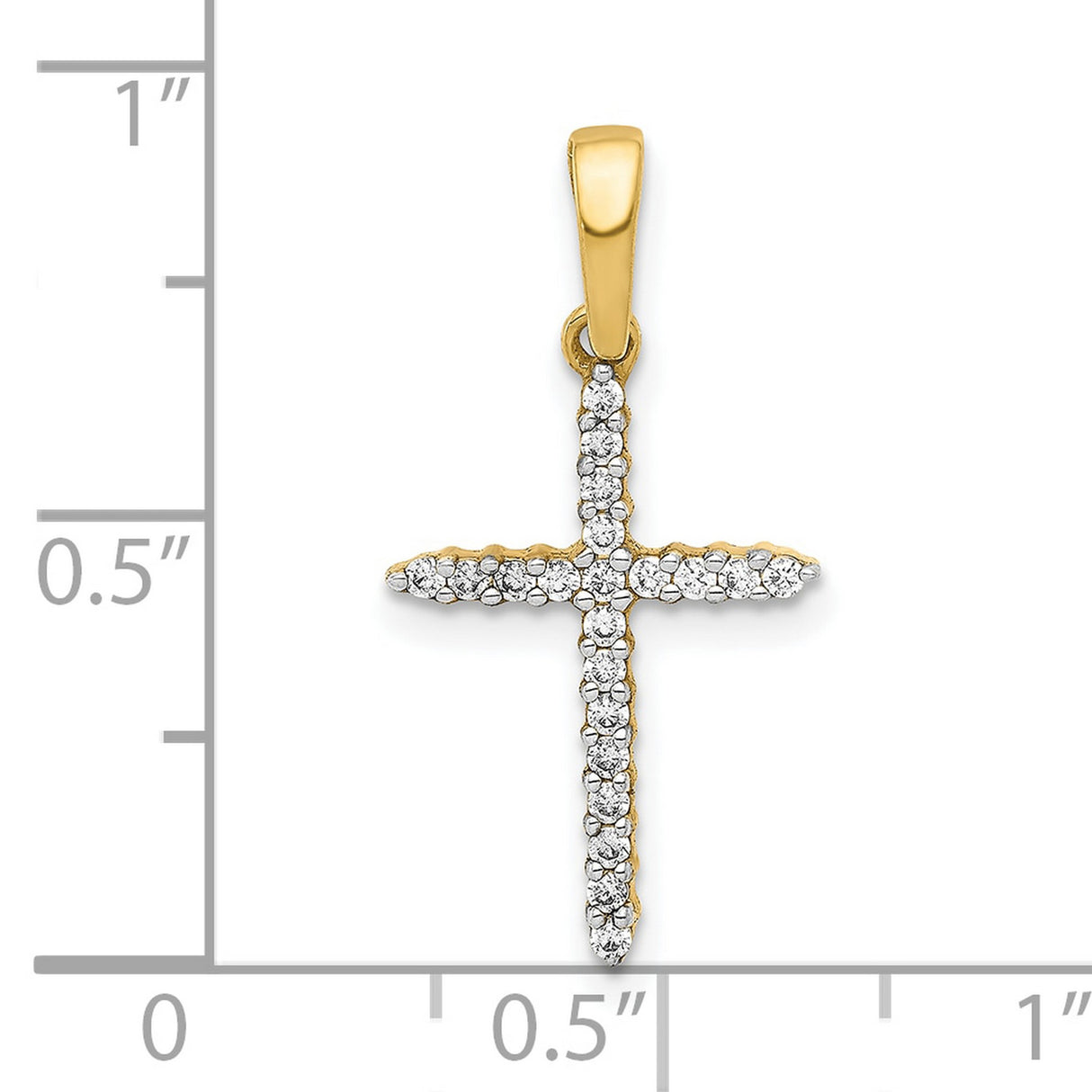 10k Yellow Gold Cross Pendant with Diamond Accents, High Polish Finish, Religious Style