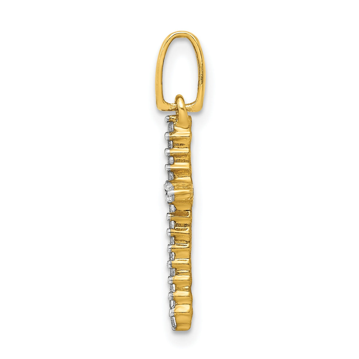 14k Yellow Gold Cross Pendant with Round Diamonds, Polished Faith Charm Design