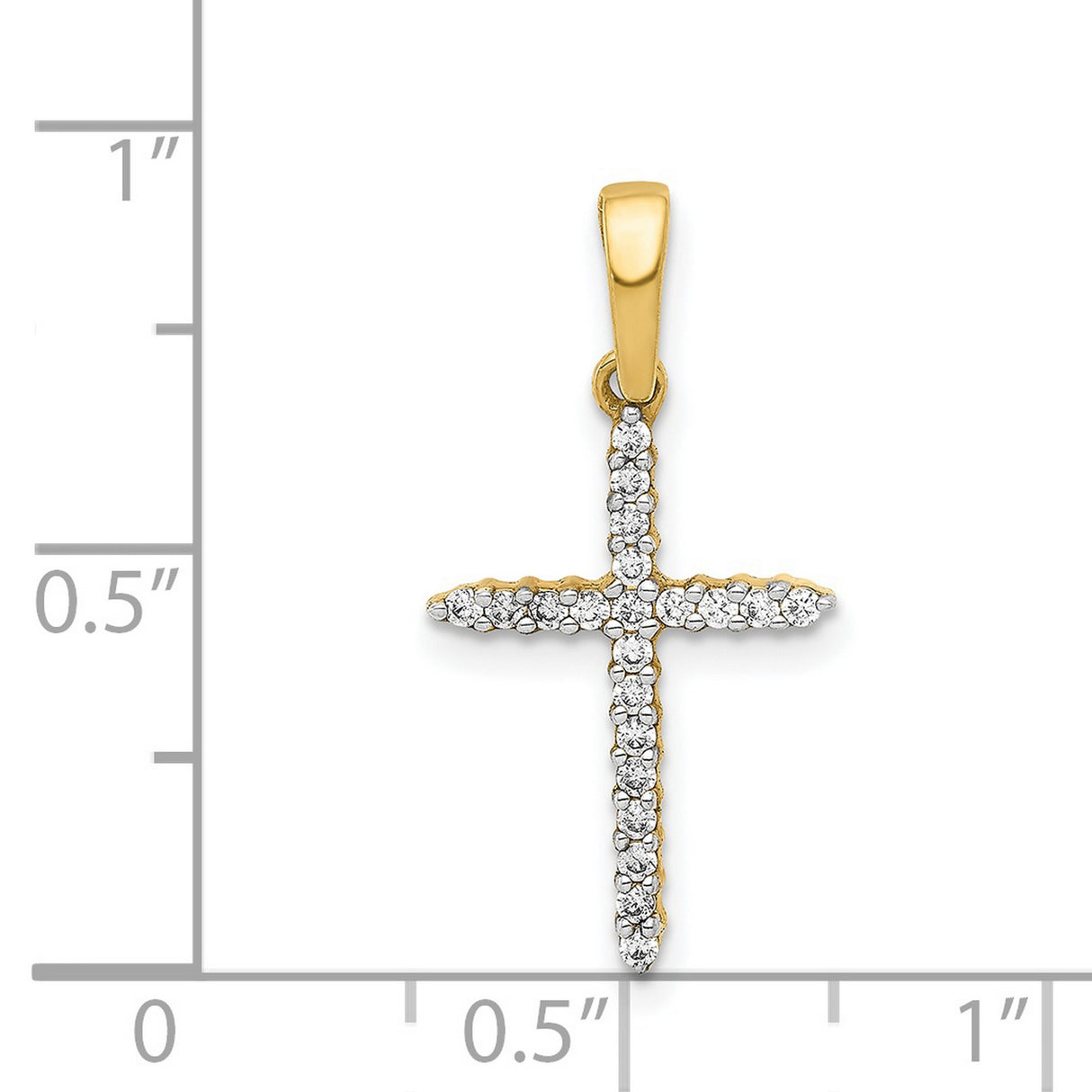 14k Yellow Gold Cross Pendant with Round Diamonds, Polished Faith Charm Design
