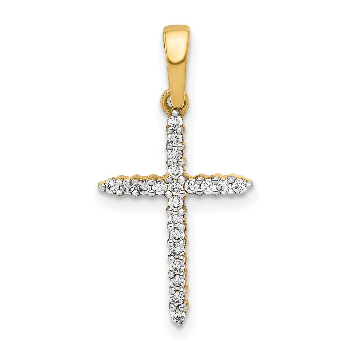 14k Yellow Gold Cross Pendant with Round Diamonds, Polished Faith Charm Design
