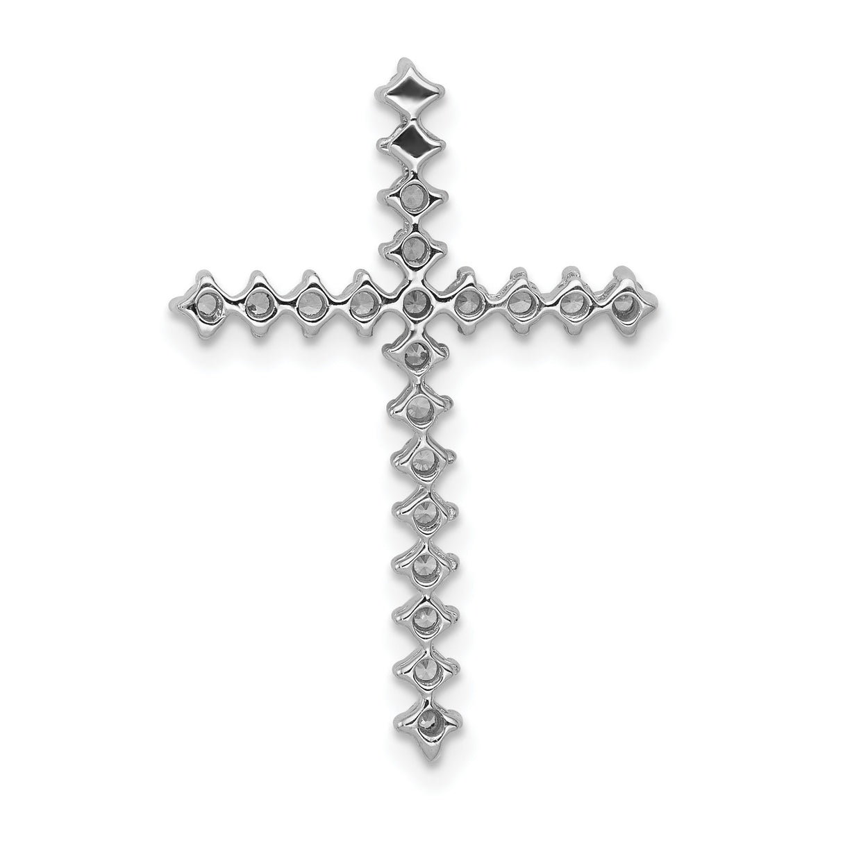14k White Gold Cross Pendant with Diamonds, Prong Set, Religious Spiritual Charm
