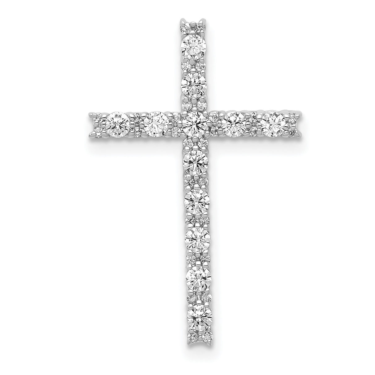 14k White Gold Cross Pendant with Diamond Accents, High Polish, Modern Religious Jewelry