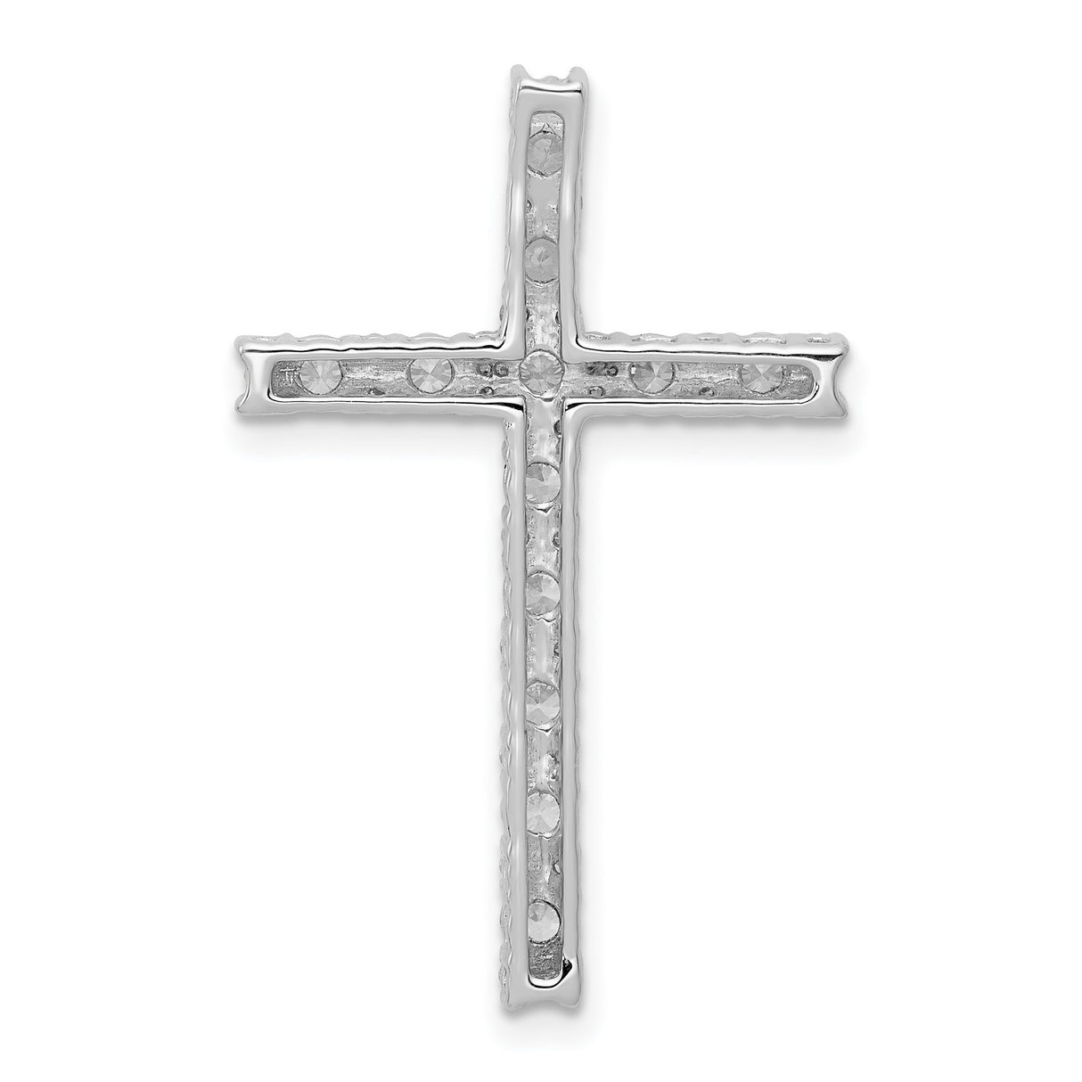 14k White Gold Cross Pendant with Diamond Chain Slide, Classic Latin Religious Charm