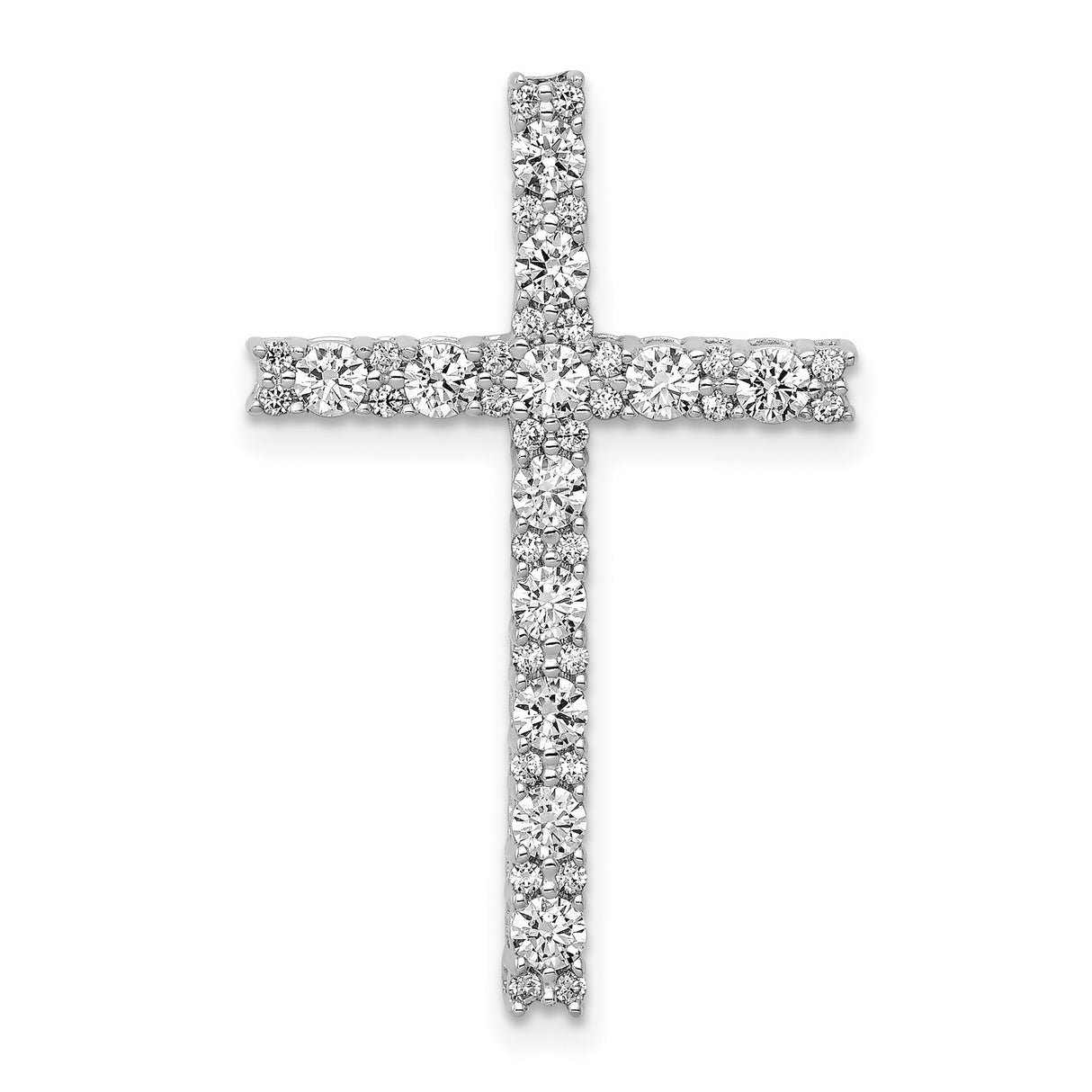 14k White Gold Cross Pendant with Diamond Chain Slide, Classic Latin Religious Charm