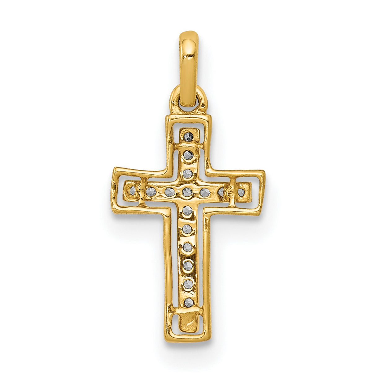 10k Multi-Tone Gold Cross Pendant with Diamond Accents, High Polish Religious Jewelry