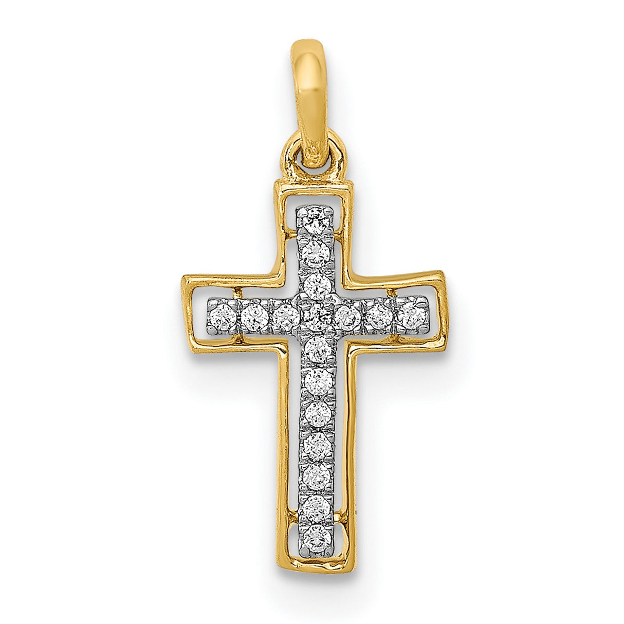 10k Multi-Tone Gold Cross Pendant with Diamond Accents, High Polish Religious Jewelry