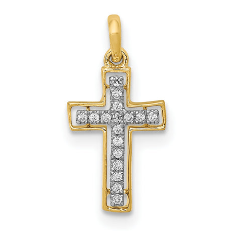 10k Multi-Tone Gold Cross Pendant with Diamond Accents, High Polish Religious Jewelry