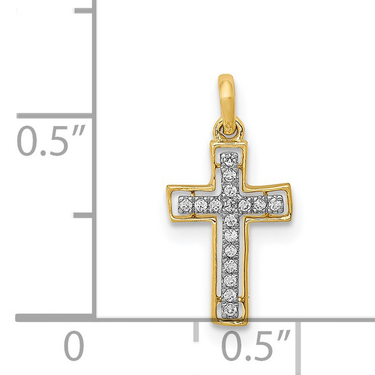 14k Yellow Gold Diamond Cross Pendant, Two-Tone Symmetrical Design Christian Jewelry