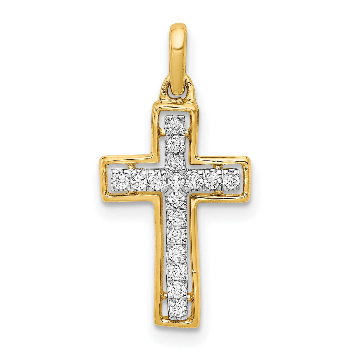 10k Multi-Tone Gold Diamond Cross Pendant, High Polish Spiritual Design for Men and Women