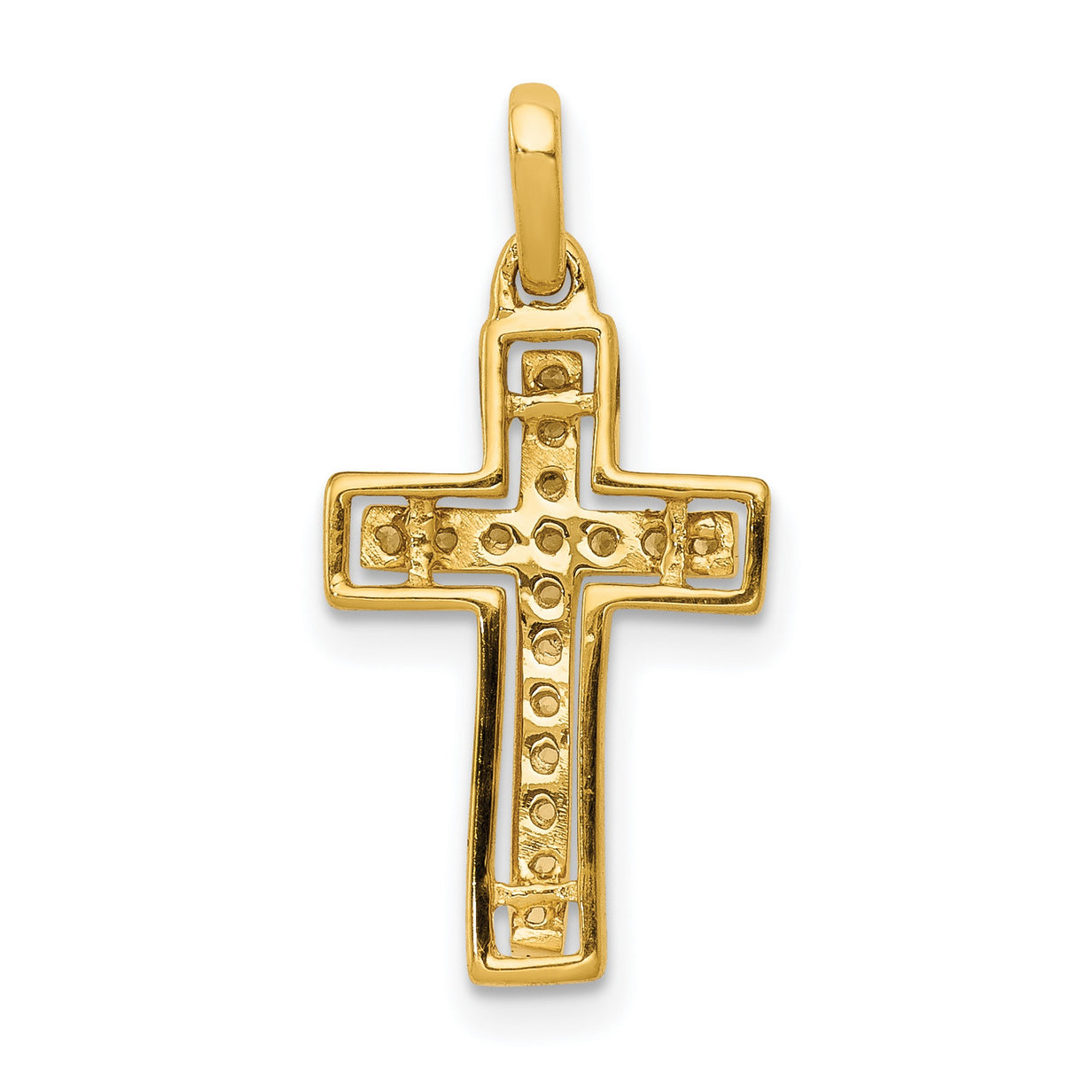 14k Yellow Gold Cross Pendant with Diamond Accent, Two-Tone Religious Charm for Men and Women