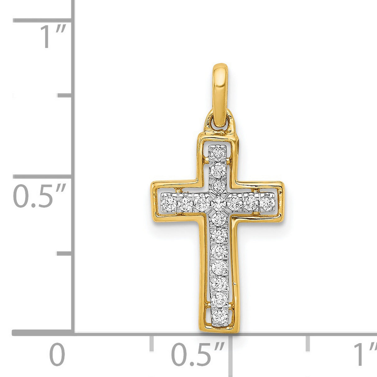14k Yellow Gold Cross Pendant with Diamond Accent, Two-Tone Religious Charm for Men and Women