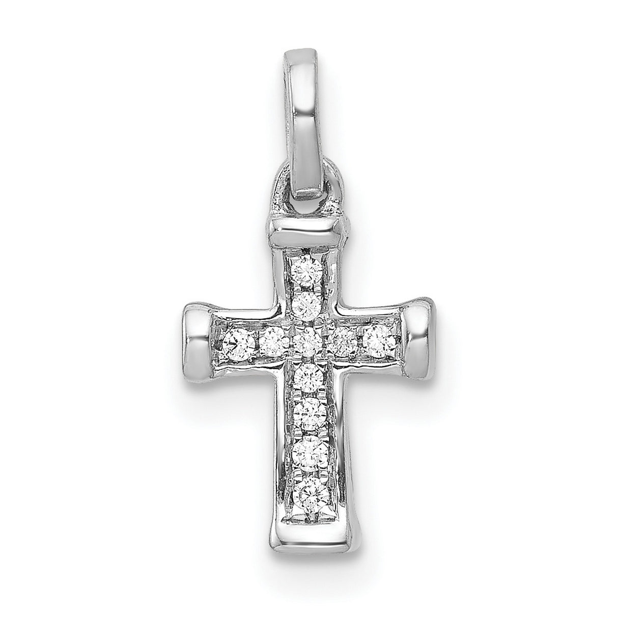 10k White Gold Cross Pendant with Diamonds, Classic Latin Cross Design for Men and Women