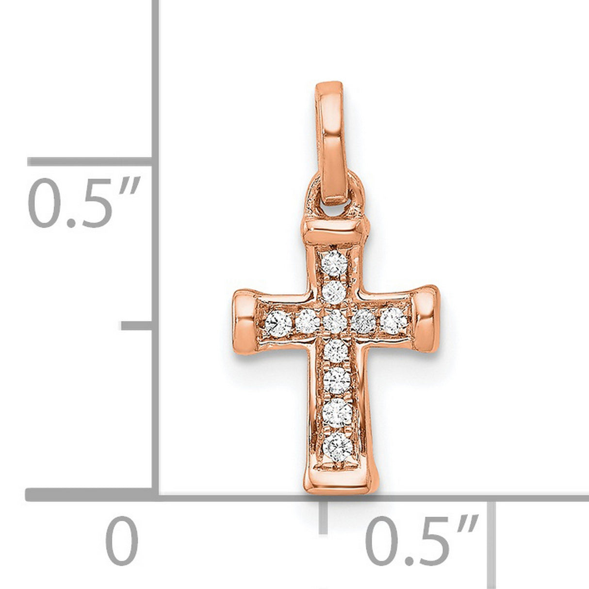 14k Rose Gold Cross Pendant with Diamond Accents, Beveled Edge Latin Cross Design