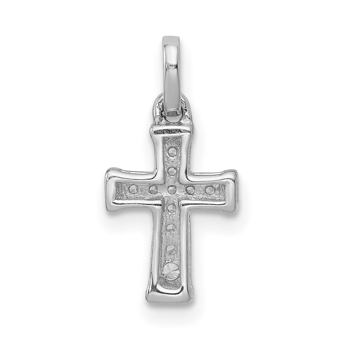 14k White Gold Diamond Cross Pendant, Sleek Religious Design for Men and Women