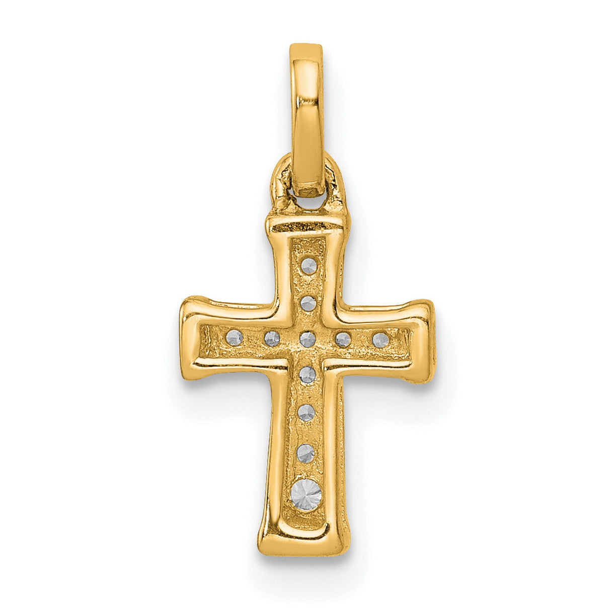 14k Yellow Gold Latin Cross Pendant with Diamonds, Religious Unisex Charm