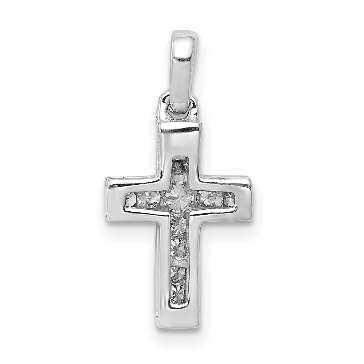 10k White Gold Diamond Cross Pendant with Latin Cross Design and Polished Finish