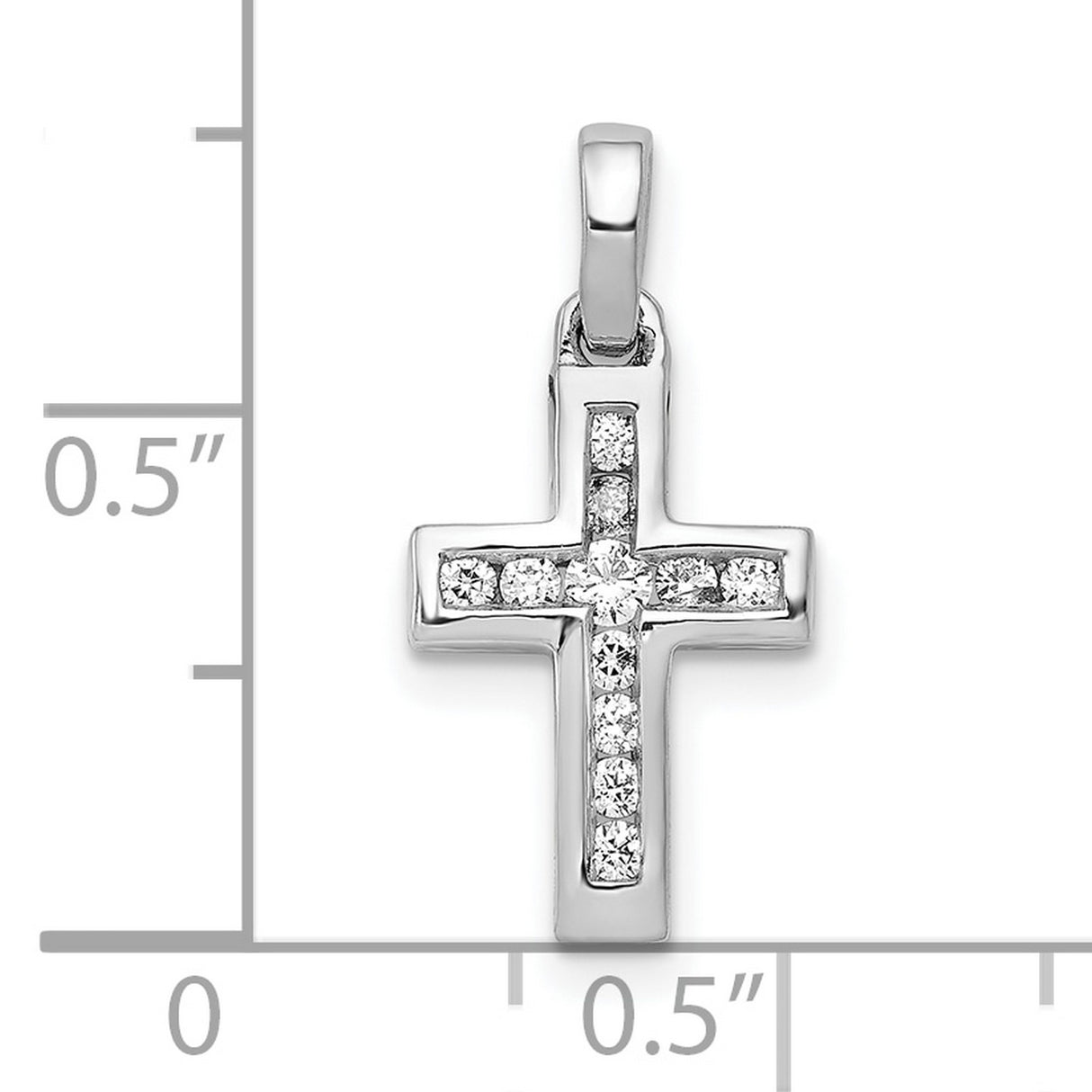 10k White Gold Diamond Cross Pendant with Latin Cross Design and Polished Finish