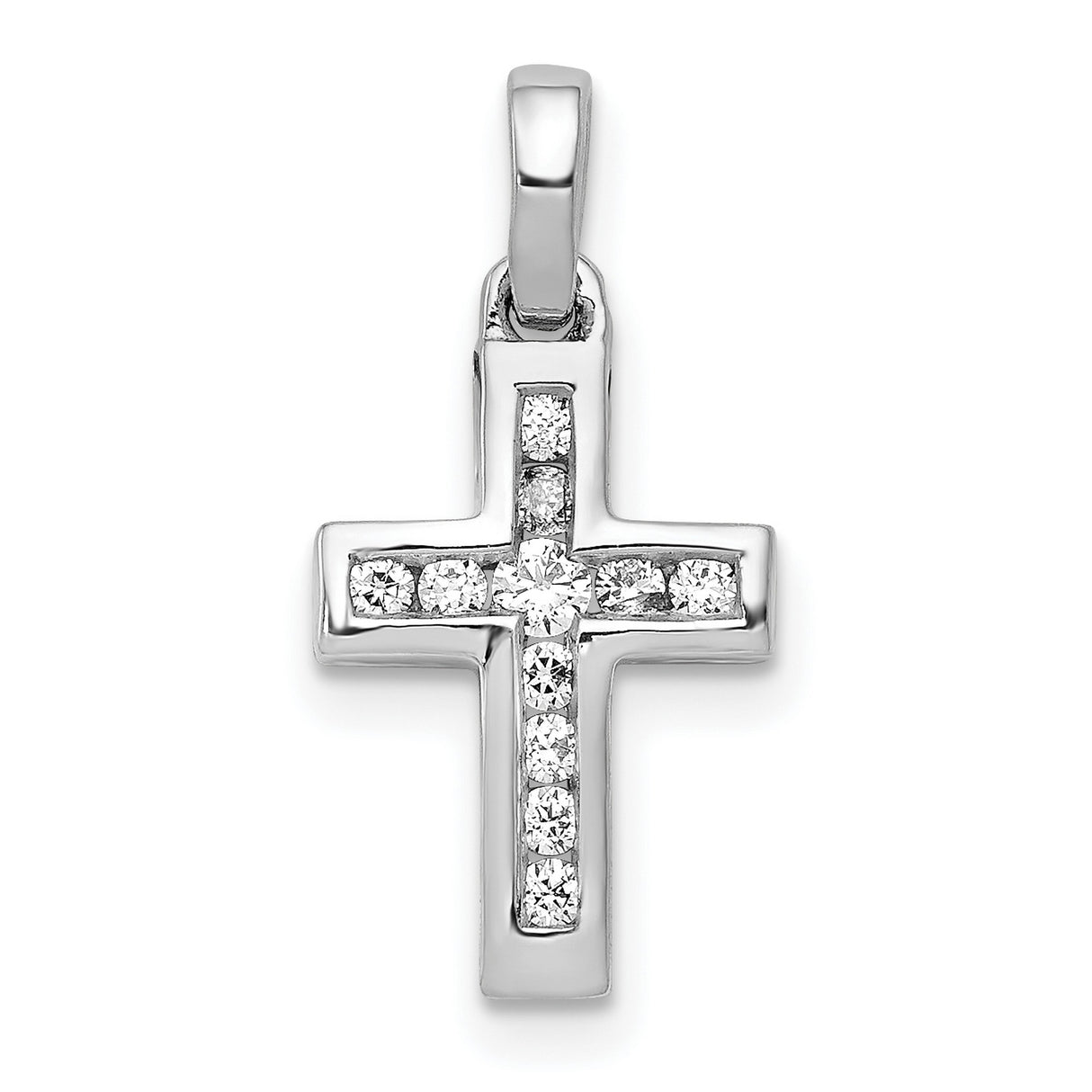 10k White Gold Diamond Cross Pendant with Latin Cross Design and Polished Finish