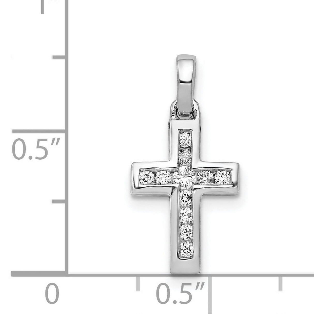 14k White Gold Diamond Cross Pendant with Polished Finish, Modern Faith Design