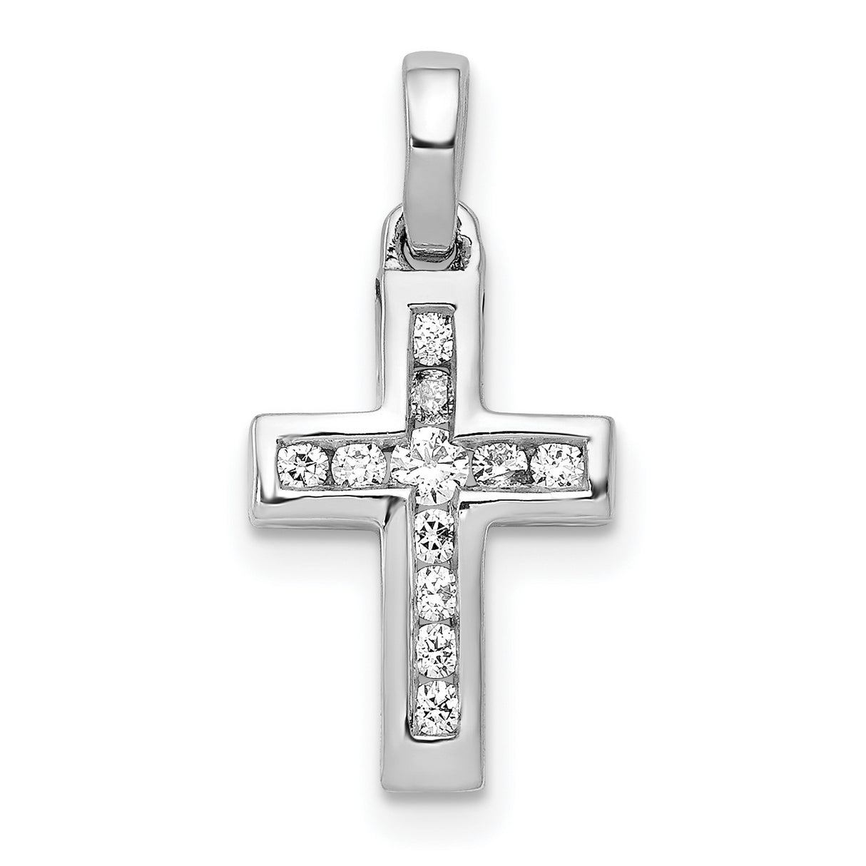 14k White Gold Diamond Cross Pendant with Polished Finish, Modern Faith Design