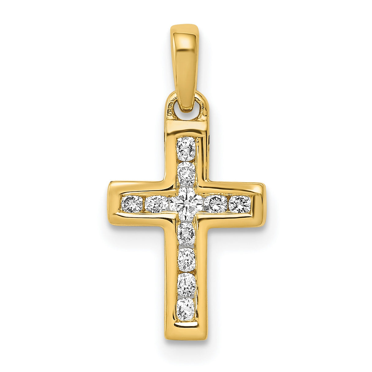 14k Yellow Gold Diamond Cross Pendant, Polished Latin Cross Design for Men and Women