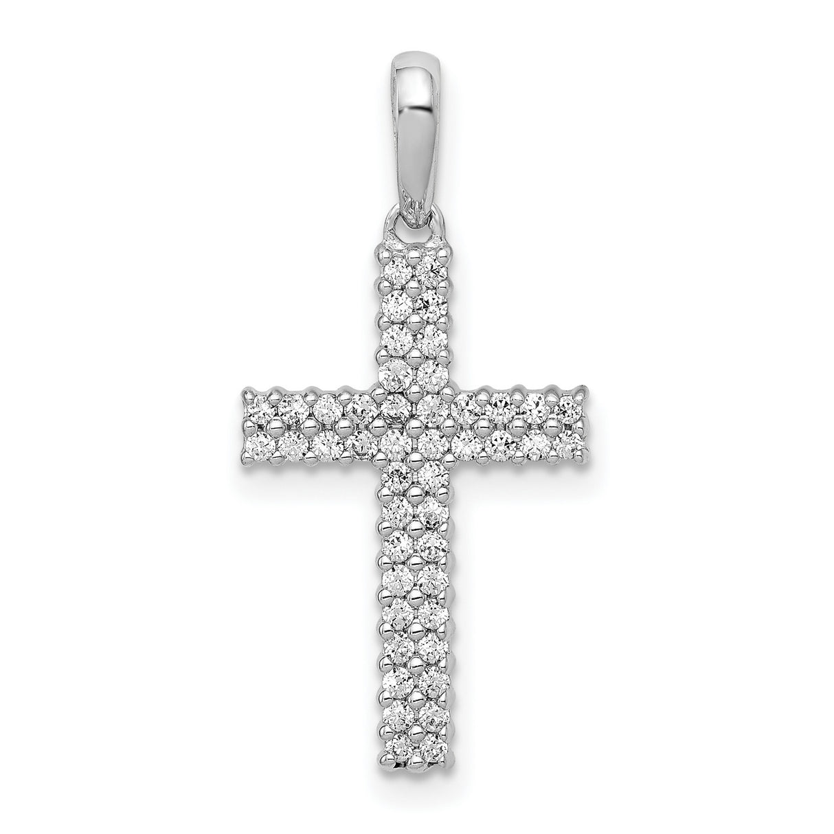 10k White Gold Diamond Cross Pendant with Pavé Setting, Spiritual Symbol of Faith and Devotion