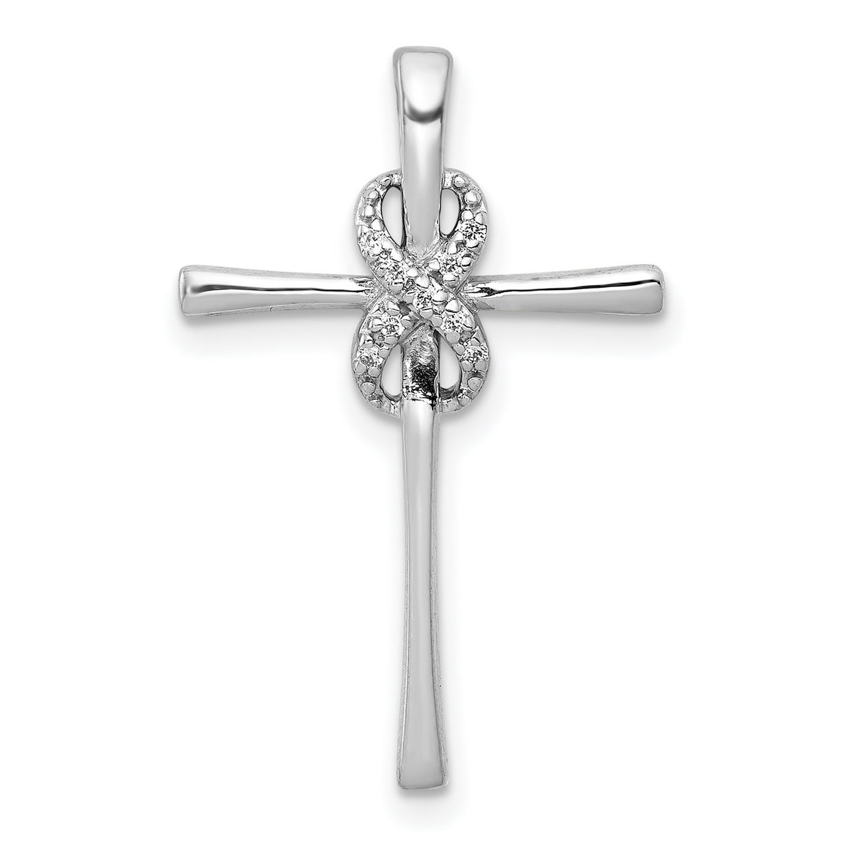 10k White Gold Infinity Cross Pendant with Diamond Accent, Modern Religious Jewelry