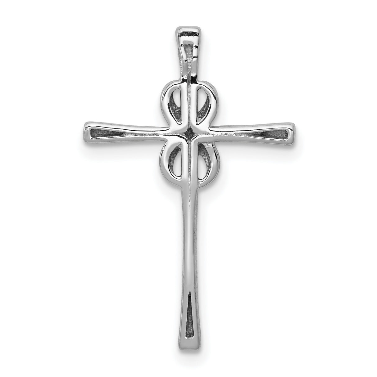 14k White Gold Diamond Infinity Cross Pendant with High Polish Chain Slide