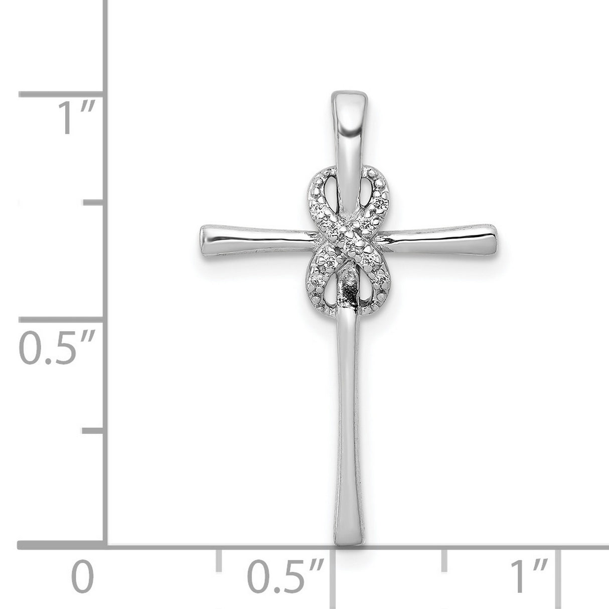 14k White Gold Diamond Infinity Cross Pendant with High Polish Chain Slide