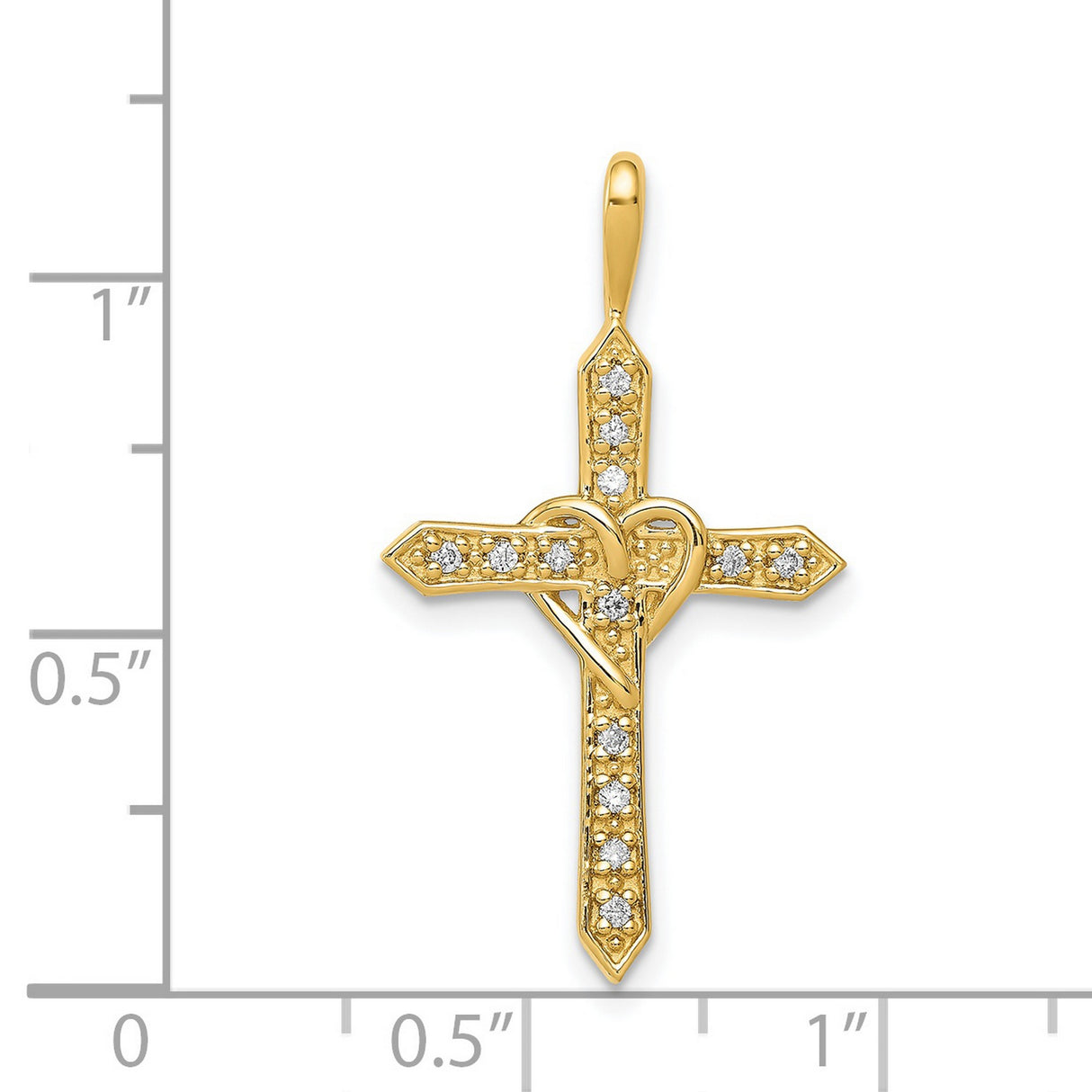 14k Yellow Gold Cross Pendant with Diamond Heart Detail, Spiritual Jewelry for Men and Women