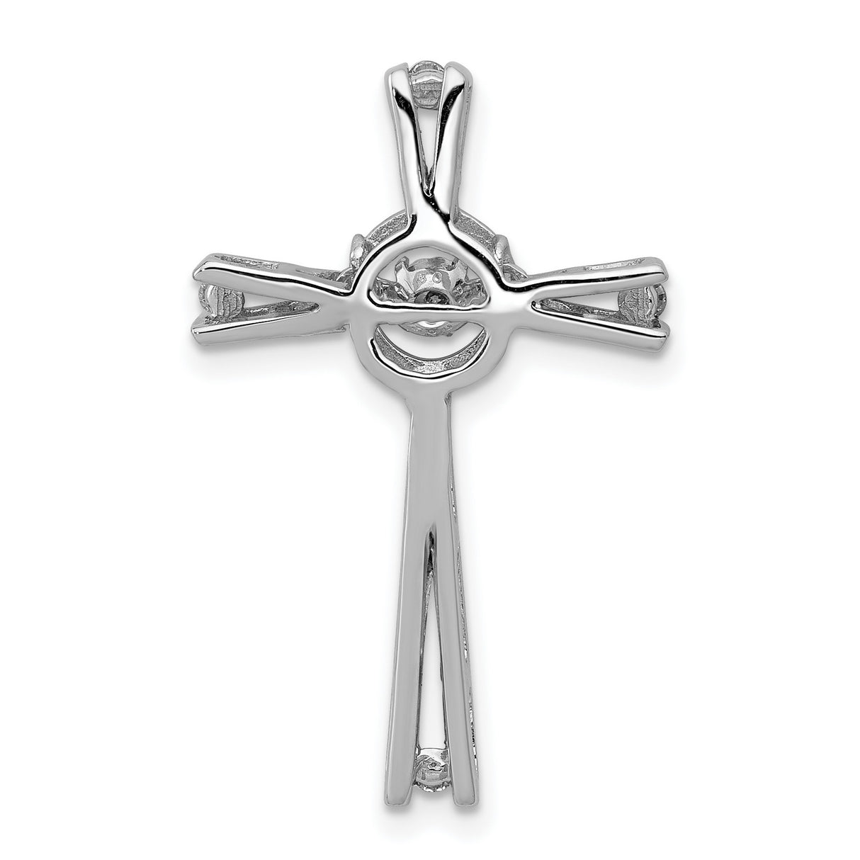 14k White Gold Cross Pendant with Moving Diamond Center, Modern Minimalist Faith Jewelry